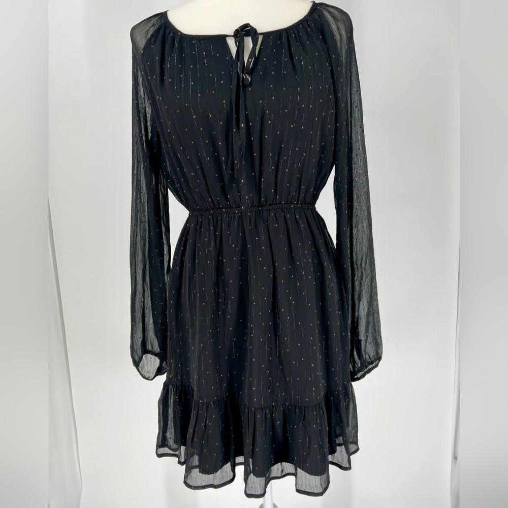 NWT Gilli Black Metallic Polka Dot Long Sleeve Dress